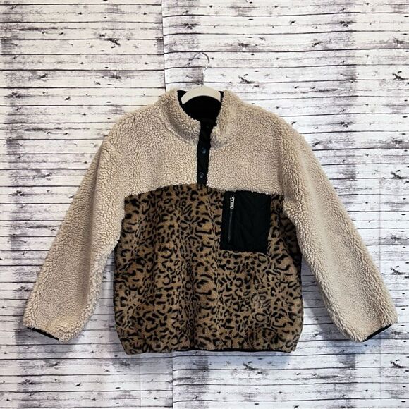 Rails Saga Leopard Print Teddy 1/4 Zip Pullover Jacket - Picture 3 of 12